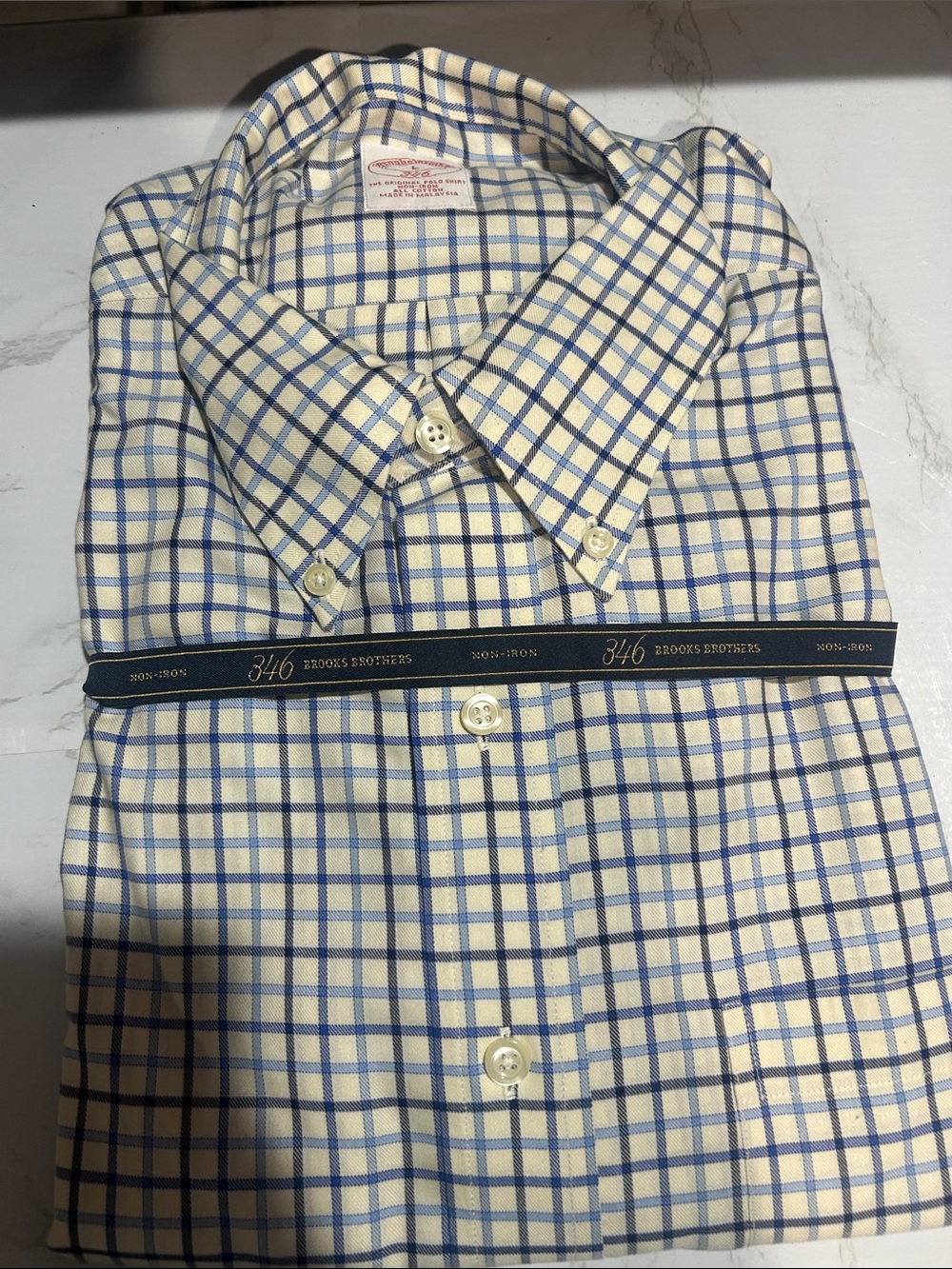 Brooks Brothers Blue and Cream Check 346 Button-Down Shirt